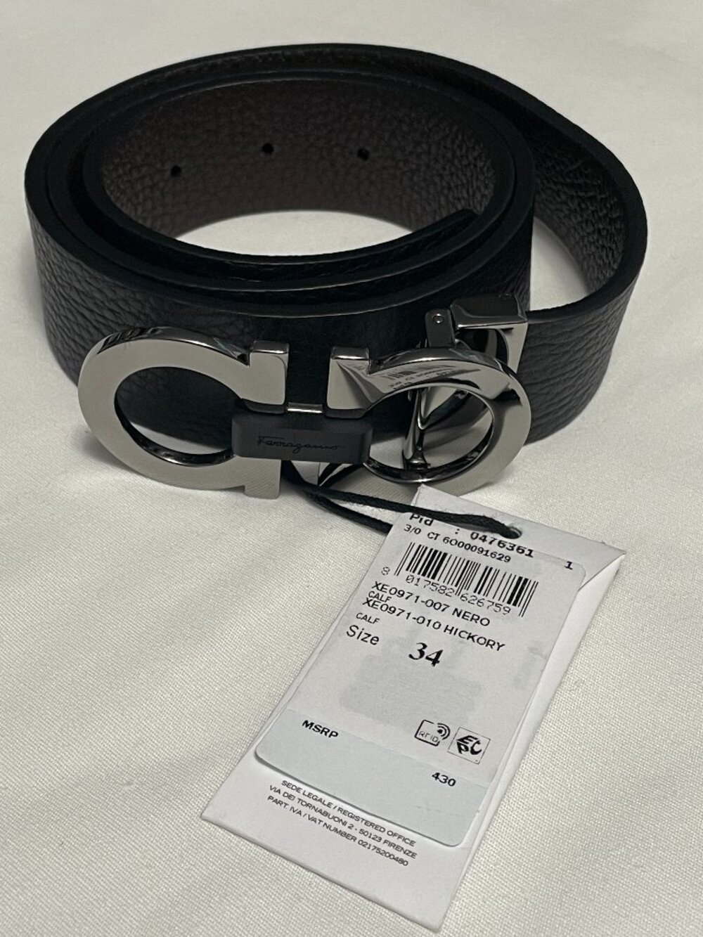 Salvatore Ferragamo Mens Belt Black Hickory Mens Size 34